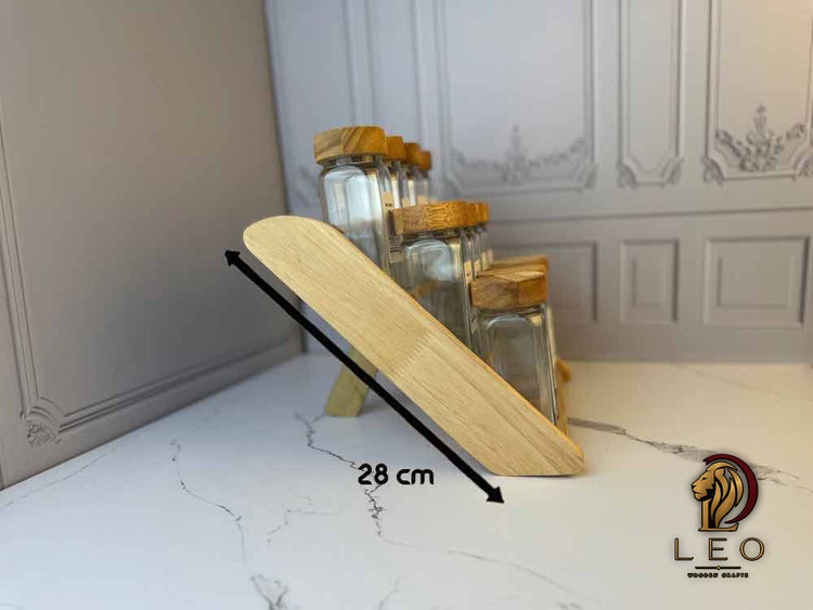 پک کامل استند چوبی 18 تایی رابروود + 18 عدد شیشه مک کارتی با درب چوبی + 18 عدد لیبل (چاپ سفارشی با هر اسمی که شما خواسته باشید) + 18 عدد سری نمک پاش